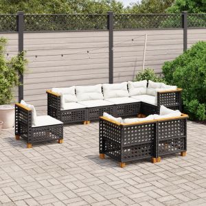 Prolenta Premium - Salon De Jardin 8 Pcs Avec Coussins Noir R&eacute;sine Tress&eacute;e - Neuf