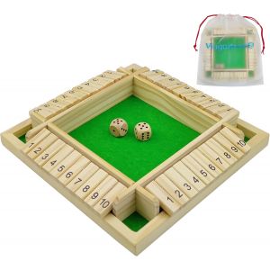 Shut The Box Jeu De Soci&eacute;t&eacute; En Bois,Classique-Jeu De D&eacute;s-Jeu De Rassemblement De La Famille Jouet De Voyage Pour 2-4 Joueurs Avec Sac De Stockage Formation En Logique Math&eacute;matique Cadeau Pour Enfants - Neuf