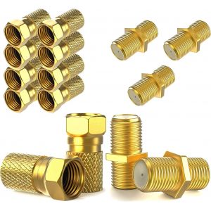 Connecteur F Fiche 7mm 10x + F Coupleur 5X Joint en caoutchouc Ecrou large &agrave; visser Rallonge pour c&acirc;ble d'antenne coaxial C&acirc;ble coaxial SAT Satellite LNB F m&acirc;le + Connecteur Set - Neuf