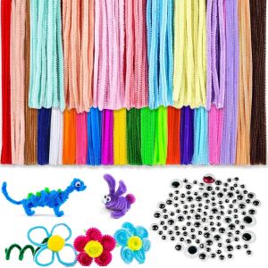 MEVRONISSHOP-Lot de 400 cure-pipes pour bricolage, 27 couleurs, fil chenille, 100 yeux mobiles autocollants, cure-pipes, 30 cm x 6 mm, kit de bricolage pour enfants, projets cr&eacute;atifs, d&eacute;coration - Neuf
