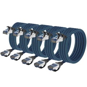 Cable Ethernet, Câbles Ethernet Cat 8 2M 5 Pièces, Réseau RJ45 Haut Débit 40Gbps 2000MHz Nylon Tressé Double Blindage Rallonge Ethernet Cat 8 Compatible avec Routeur Modem Décodeur TV - Neuf