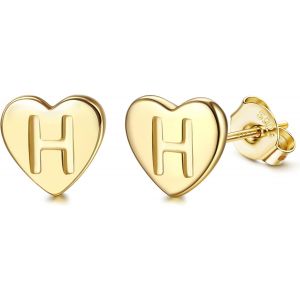 Kal-Boucles D'oreilles En Argent 925 Pour Femme Boucles D'oreilles Initiale, Lettre Boucles D'oreilles Enfants Filles, Boucles D'oreilles Coeur Or/Argent, Cadeaux Pour Filles Enfant - Neuf