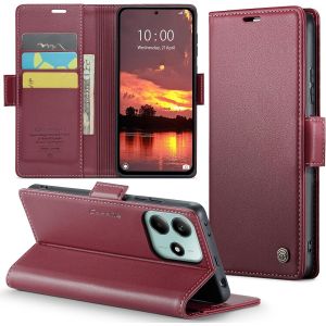 Maa-Coque Pour Xiaomi Redmi Note 14 5g (Pas Pour 4g), Étui Housse En Rfid Protection Premium Pu Cuir Portefeuille Rabat Case Magnétique Stand Antichoc, Étui Case Pour Redmi Note 14 5g, Rouge - Neuf