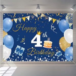 4ème Anniversaire Décoration Garçon Fille Bannière Quatrième Anniversaire Bleu Happy 4th Birthday Tissu Panneau Affiche 4e Anniversaire Bannière Fond Anniversaire Décoration Fête D'anniversaire - Neuf