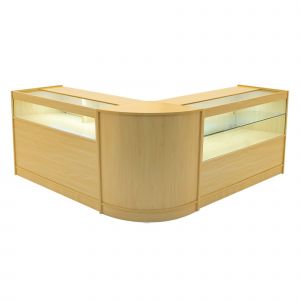 Comptoirs De Vente En Mdf Érable À Led Blancs Ensemble Adonis B1200, C1200, Cm60 3 Étagères Portes Coulissantes Verouillables Rangement Commerciale Réception Bureau Vêtements Bijoux [Clés Inclus] - Neuf