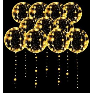CAUC-10Pcs LED Ballon Lumineux, Ballon Bobo Lumineux Jaune, 20 Pouces Ballon Transparent LED, Ballon LED Lumineux Helium, pour La Saint-Valentin, Les Mariages, Les F&ecirc;tes D'anniversaire - Neuf