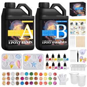 1020ml Resine Epoxy Transparente,1:1 Kit R&eacute;sine Epoxy Complet,Pigment De R&eacute;sine,Feuille D'or,Paillettes,Resine Epoxy Kit Pour Fabrication De Bijoux, Artisanale, Porte-Cl&eacute;s - Neuf