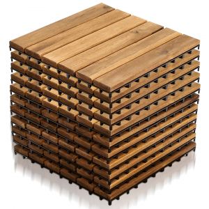 110x Dalles de terrasse en bois d'acacia pour 30 x 30 cm Jardin ext&eacute;rieur sol ext&eacute;rieur<br/>d&eacute;coupe possible - Neuf