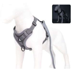 Harnais Pour Chien Gris M True Love Sans Fermeture Éclair Frontale, Gilet À Clip, Harnais De Voiture Réglable Avec Poignée, Quatre Points De Réglage, Matériau Réfléchissant - Neuf