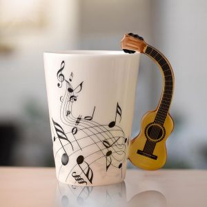Mevronisshop-Tasse &Agrave; Caf&eacute; En C&eacute;ramique Avec Anse De Guitare, Tasse &Agrave; Th&eacute; Imprim&eacute;e Note De Musique, Cadeau, Tasse &Agrave; Caf&eacute; Pour Les Amateurs De Musique, Cadeau, 250 Ml - Neuf