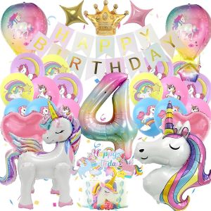 Mevronisshop-D&eacute;coration Anniversaire Licorne Fille 4 Ans &iquest; 4d Ballon Helium, D&eacute;coration G&acirc;teau, D&eacute;co F&ecirc;te Et Cadeau Enfant (Kit Anniversaire Licorne 4 Ans) - Neuf