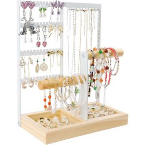 Présentoir À Bijoux, Présentoir À Bijoux Porte-Chaîne Avec Base En Bois, Porte Collier Boucles Doreille, Organisateur De Bijoux Pour Bagues, Bracelets Et Accessoires - Neuf
