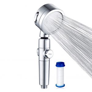 Pommeau de douche à main haute pression universel, 3 modes d'économie d'eau, marche/arrêt à un bouton, avec filtre PP remplaçable, adapté aux salles de bains et aux spas - Neuf