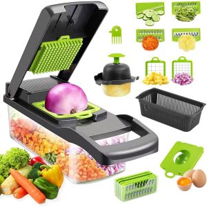 Chenquansarl-16 En 1 Mandoline Cuisine Kit, Coupe Decoupe Legumes Multifonctions, Legumes Manuel À 7 Lames Remplaçables Vegetable Chopper, Coupe Legume Cube, Pour Couper, Râper Les, Trancher Légumes - Neuf