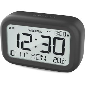 R&eacute;veil num&eacute;rique Table de Chevet - Horloge &agrave; Piles avec Volume d'affichage LCD r&eacute;glable Snooze et Mode Week-End pour Chambre &agrave; Coucher, Bureau de Voyage (D-White) - Neuf