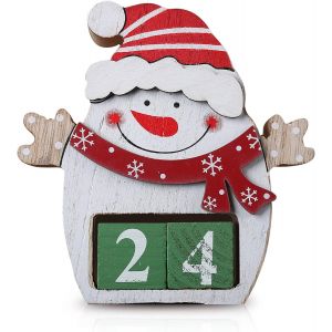No&euml;l calendrier (bonhomme de neige) en bois, d&eacute;corations de No&euml;l, l'avent, d&eacute;coration de compte &agrave; rebours calendrier - Neuf
