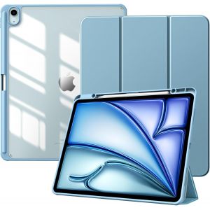 Coque pour Nouvel iPad Air 13 Pouces (M3/M2-2025/2024) avec Porte-Stylet, &Eacute;tui Fine Mise en Sommeil/R&eacute;veil Auto, Housse Arri&egrave;re Transparente avec Support pour iPad Air 13, Bleu Brumeux - Neuf