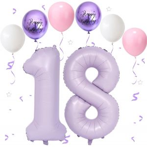 Ballon Anniversaire 18 Ans Violet Clair,101 CM Violet Rose Blanc Latex Ballon Chiffre 18,Décoration Ballons 18 Ans Anniversaire,Foil Helium Ballons Numéro 18/81 Pour Décoration De Fête - Neuf