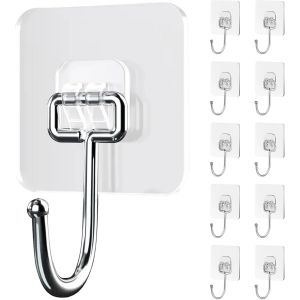Eryi-6 Pièces Crochet Adhesif Mural (Max 30 Kg) Extra Solides, Autocollants Transparents, Étanches Et Sans Traces Pour Crochets Muraux, Crochets De Plafond, Salle De Bain, Ustensiles De Cuisine - Neuf