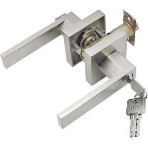 Yujtg-Serrure De Poignée De Levier De Porte, Alliage D'aluminium Poignée Porte Pour L'utilisation De La Chambre, Vestiaire, Salle De Rangement Et Bureau, Taille De Verrou 60/70mm, Carré, Argent - Neuf