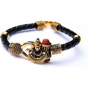 Kal-Rudraksha Shiv Om Trishul Damroo Kada Pour Homme | Bracelet Manchette Lord Shiva Bahubali Pour Homme | Kada Religieux En Laiton | Bracelet De Taille Libre Pour Rakshabandhan - Neuf