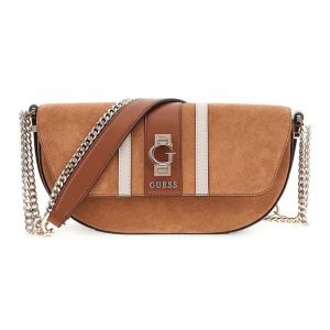 GUESS Sac &agrave; &eacute;paule bandouli&egrave;re marron pour femme - Erenia Convertible Crossbody Flap Bag Cognac Multi 324977 - Neuf