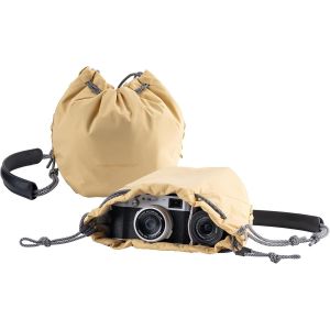 Drawstring Camera Bag Compatible with Mirrorless Cameras / Action Cameras, beige, Shoulder Bag - Neuf