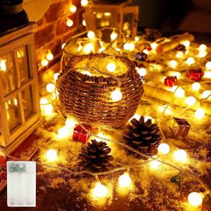 Trahoo-Guirlande Lumineuse Globe De 4,9 M 50 Led Aliment&eacute;e Par Piles, 3 Modes D'&eacute;clairage, Ext&eacute;rieur Et Int&eacute;rieur, Pour La Maison, Le Balcon, La Terrasse, La Tonnelle Et Le Jardin - Neuf