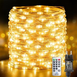 JGD-Guirlande lumineuse d'int&eacute;rieur avec 100 LED - 10 m - Avec prise et fonction m&eacute;moire - En fil de cuivre - Avec minuteur - 8 modes - &Eacute;tanche IP65 - Pour No&euml;l, chambre, f&ecirc;te, mariage, jardin - Neuf