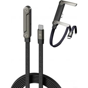 MEVRONISSHOP-Chargeur de T&eacute;l&eacute;phone Lat&eacute;ral, Charge Rapide 240W, Chargeur Invisible 2-en-1 USB C, C&acirc;ble de 1,5m/4,9pi de Longueur Avec Support de T&eacute;l&eacute;phone Int&eacute;gr&eacute; Pour Smartphones et Tablettes (240W - Neuf