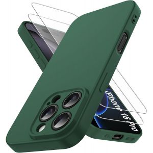 Eryi-Coque Compatible Avec Iphone 16 Pro Et 2 Pièces Verre Trempé, [Protection Caméra] [Douce Microfibre] Antichoc Souple Tpu Bumper Protection Iphone 16 Pro Housse 6.3"" -Vert - Neuf