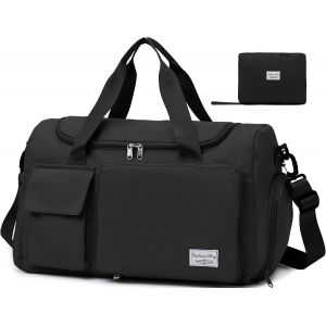 RFCBC-Sac de Voyage Femme Homme Pliable Grande Capacité Sacs de Sport avec Compartiment Chaussure y Poche Humide, Imperméable Sac à Bandoulière Léger Weekend Fourre-Tout Sport Gym Bag, Noir - Neuf