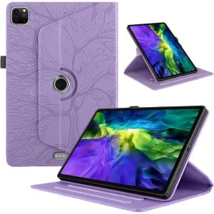 KAL-Coque Pour Ipad Pro 11 11""(2022/2021/2020 4Th/3Rd/2Nd Gen) Flip Pu Cuir 360&deg;Rotatif Multi-Angle Stand Housse Cover Vie Arbre Tablette Protection Coque Ipad Air 11 2024 2025,Violette - Neuf