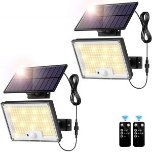 Lampe Solaire Ext&eacute;rieur 172 Led 3 Modes Lumi&egrave;re Solaire Ext&eacute;rieure D&eacute;tecteur De Mouvement, Lampe Solaire Ip65 Eclairage Exterieur Solaire,Led Spot Solaire Avec C&acirc;ble De 5m (2 Pi&egrave;ce - Lumi&egrave;re Chaude) - Neuf