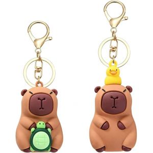 Kalanka-2 Pi&egrave;ces Capybara Porte Cl&eacute; Porte Clef Personnalisable Doudou Capybara Kawaii Bag Charm Mignon Keychain Forme D'animal Pendentif Jouet Cadeau D'anniversaire Pour Enfants - Neuf