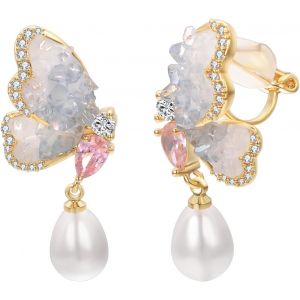 Kal-Rose Bleu Zirconium Papillon Clou/Clip Boucles D'oreilles Pour Femmes Plaqué Or Gouttes D'eau Perle Pendantes Boucle Oreille Chic Bijoux - Neuf