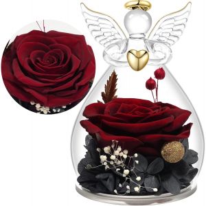 Rose Eternelle Cadeau Maman Noel,Ange Gardien en Verre avec Fleur Eternelle Cadeau Noel Femme Mamie Amie Anniversaire No&euml;l Saint Valentin Femme F&ecirc;te des M&egrave;res - Neuf