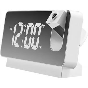 R&eacute;veil num&eacute;rique avec projection,r&eacute;veil &agrave; projection avec rotation &agrave; 180&deg;,temp&eacute;rature,grand affichage,12/24 H,snooze,miroir horloge LED pour bureau,mur,plafond - Neuf