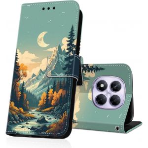 KALANKA-Coque pour Xiaomi Redmi Note 14 Pro 4G / 5G Magn&eacute;tique Protection Cover Multifonction Antichoc Housse Redmi Note 14 Pro Plus 5G Etui en Cuir PU Portefeuille Flip Case - Paysage d'automne - Neuf