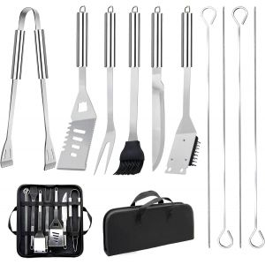Ulteronixshop-11Pcs Ensemble Ustensiles Barbecue en Acier Inoxydable Professionnel - Kit d'Accessoires Grill Pratiques avec Sac Portable - Set Outils pour Camping d'Ext&eacute;rieur et Pique-Nique - Neuf