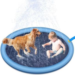 Tapis d'arrosage extérieur (150 cm, bleu), antidérapant et indéchirable, tapis PVC irrigation durable, fontaine d'arrosage réglable - Neuf