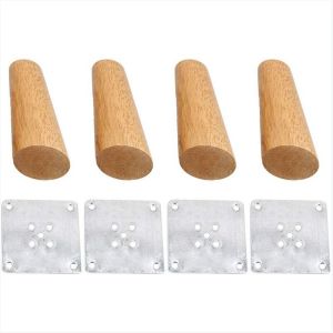 Lot de 4 pieds de meuble en bois massif inclinés de 15 cm, pieds de rechange avec plaque de montage et vis pour canapé, TV, lit, table à manger - Neuf