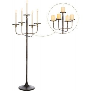 Chandelier Bougeoir Candelabre Noir: Chandelier À 5 Branches De 122 Cm Pour Piliers - Porte-Bougies De Sol Gothique Pour Salon Salle À Manger Halloween Noël Anniversaire - Neuf