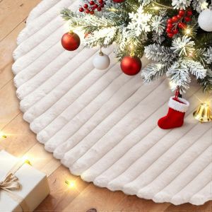 Jupe de sapin de No&euml;l 152 cm, jupe de sapin en fausse fourrure, tapis de sapin d'hiver en peluche pour tr&egrave;s grands sapins artificiels, d&eacute;coration hivernale pour la maison, les f&ecirc;tes et les vacances. - Neuf