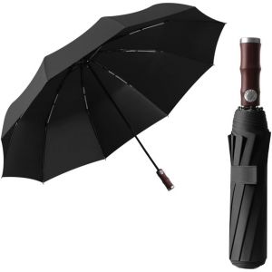 Parapluie De Voyage Pliant Automatique Compact Pliable De Luxe Pour Homme, Ouverture Et Fermeture,Poign&eacute;e En Forme De Bambou, Golf, Sac &Agrave; Dos De Voiture, D&eacute;perlant,Anti Vent, Protection Uv 99,9 % - Neuf