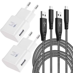 LORANKA-2-Pack Chargeur avec C&acirc;ble de Charge pour Samsung Galaxy S8 S8 Plus S9 S9 Plus S10 S10 Plus S10e 5G S20 S21 S22 A10 A50 A51 A40 A30 Z Flip3 Fold2 2m Type C Nylon C&acirc;ble de Charge Rapide Charge - Neuf