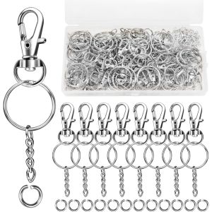 KALANKA-150 pi&egrave;ces Ensemble de porte-cl&eacute;s 50 anneaux avec cha&icirc;ne 50 attaches ouvertes 50 mousquetons avec joint rotatif Mousqueton porte-cl&eacute;s pour bricolage artisanat cr&eacute;ation de bijoux (Argent) - Neuf