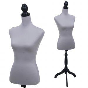 Mannequin de couture HWC-Q24, torse de mannequin de vitrine f&eacute;minin, en mousse, housse amovible, certifi&eacute; MVGgris - Neuf