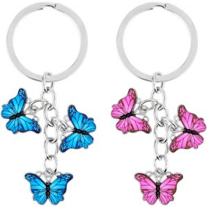 Papillon Charms Porte-Clés Pour Femmes Filles,Lot De 2 Mignon Papillon Chaîne Gland Porte-Clés Porte-Clés Porte-Clés Porte-Billets Portefeuille Sac À Main Accessoires - Neuf