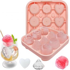 Kal-Moule Silicone Rose Glacon Diamant, Facile Moule À Glaçons En Forme, Sans Bpa,Pour Cocktails Whisky Vin(Glaces Rose/Diamant/Forme De Coeur) - Neuf